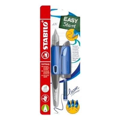 Abbildung von Ergonomischer Schulfüller für Rechtshänder mit Anfänger Feder A STABILO EASYbirdy Pastel blau/hellblau inkl. Patrone und Einstellwerkzeug blau (löschbar)