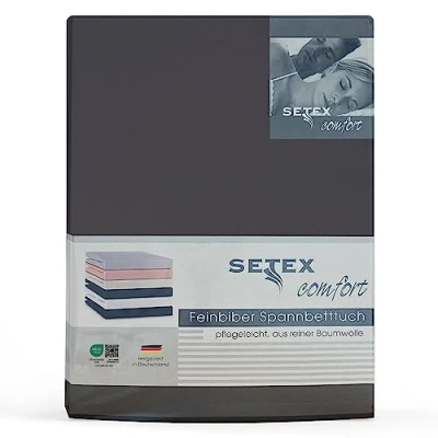 Abbildung von Setex Feinbiber Bettlaken mit Gummizug kuschelig weich Biber Spannbettlaken aus 100% Baumwolle rundum Spanngummi Bettwäsche ganzjährig Betttuch 140x200 cm Anthrazit