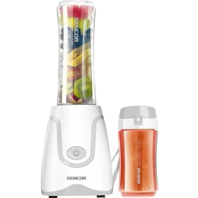 Abbildung von Sencor Ultra leistungsstarker Smoothie Maker 500W, 2 Tritan Flaschen 0,6L &amp; 0,3L BPA frei, Titan Anti Oxidations Klingen Der leistungsstärkste Mini Blender, Ideal für Smoothies, Suppen mehr Weiß