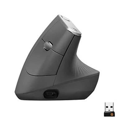 Abbildung von Logitech MX Vertical, Ergonomische Kabellose Maus, Bluetooth und 2.4 GHz Verbindung via Unifying USB Empfänger, 4000 DPI Sensor, Wiederaufladbarer Akku, 4 Tasten, Multi Device, PC/Mac/iPadOS Graphit