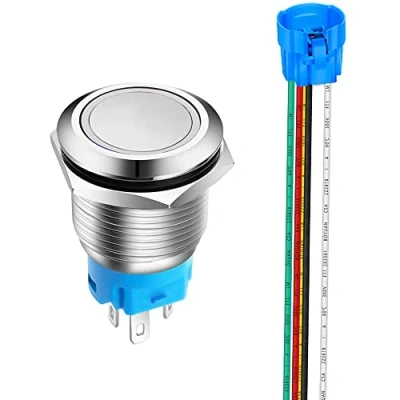 Abbildung von Gebildet 19mm Edelstahl Kurzzeitiger Drucktaste 12V 24V 5A LED 1NO1NC SPDT ON Off Wasserdichter Momentan Drück Knöpf mit Steckdose Stecker (Weiß LED)