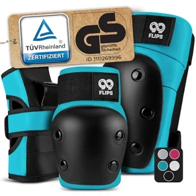 Abbildung von 99FLIPS inliner Schoner Erwachsene mit GS [6er Set] Dive M in Hellblau Damen schützer Knieschoner Kinder 12 Jahre Protektoren Skateboard