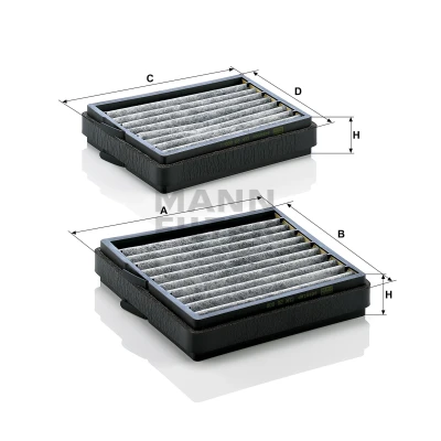 Abbildung von MANN FILTER CUK 20 000 2 Innenraumfilter Aktivkohlefilter 184, 184 136 40 MERCEDES BENZ: C Class Saloon, CLK Coupe, T modell
