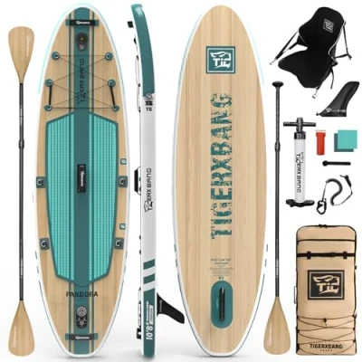 Abbildung von TIGERXBANG SUP Board, Stand Up Paddling Board 10&#039;8&quot; 330 x 86 15 cm mit Premium Komplett Aufblas Zubehör, extra breite Paddleboards für Erwachsene und Kinder Pandora Grünspan Grün