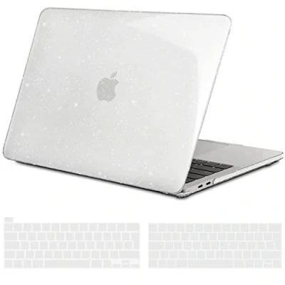 Abbildung von TECOOL Hülle für MacBook Pro 13 Zoll 2022 2021 2020 2016, A2338(M1/M2) A2289 A2251 A2159 A1989 A1706, Ultradünn Schutzhülle Hartschale Hardcase Transparent Case Cover + EU Tastaturschutz, glitzer klar