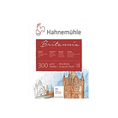 Abbildung von Hahnemühle Britannia Aquarellblock, raues naturweißes Aquarellpapier, 300 g/m², 12 Blatt, 30 x 40 cm