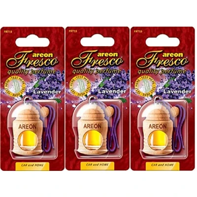 Abbildung von Areon Fresco Auto Duft Lavendel Blume Violett Glas Duftflakon Set Flakon Holz Hängend Anhänger Spiegel 4ml (Pack x 3)