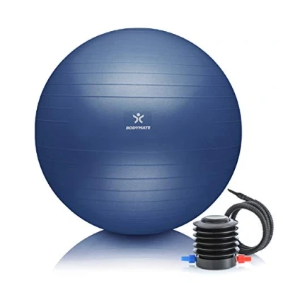 Abbildung von BODYMATE Gymnastikball Sitzball Trainingsball mit GRATIS E Book inkl. Luft Pumpe, Ball für Fitness, Yoga, Gymnastik, Core Training, starken Rücken als Büro Stuhl Navy Peony 55cm