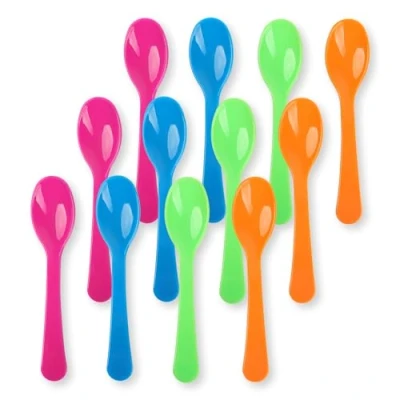 Abbildung von Schramm® Eierlöffel aus Kunststoff 4 farbig sortiert 12 oder 24 Stück wählbar 14 x 2,6 cm BPA frei wiederverwendbar Joghurtlöffel Babylöffel 12er 24er Pack Plastiklöffel, Größe:12