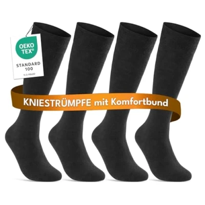 Abbildung von sockenkauf24 Kniestrümpfe Herren 47 50 Schwarz Baumwolle mit Komfortbund 22107 (4 Paar 50)