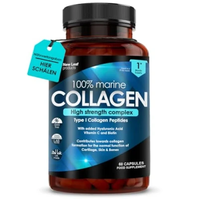Abbildung von Reines Marine Collagen, 100% Meereskollagen Typ 1, 1470 mg Hydrolysierte Collagen Peptide, Hochwirksames Kollagen mit Vitamin C &amp; Hyaluronsäure Alternative zu pulver, 60 Tabletten