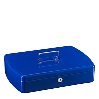 Abbildung von Burg Wächter Geldkassette abschließbar mit Schlüssel und Hartgeldeinsatz, Stahlblech, Office 2307, Blau