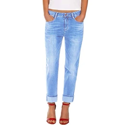 Abbildung von Fraternel Damen Jeans Hose Boyfriend Baggy Stretch Relaxed Hellblau L