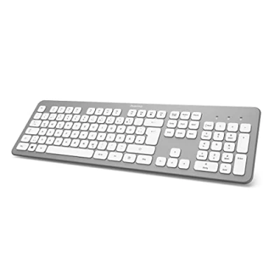 Abbildung von Hama Kabellose Tastatur &quot;KW 700&quot; (leise Tastatur, deutsches Tastenlayout QWERTZ mit Nummernblock für PC und Laptop, flache 12 Media Tasten, laserbeschriftete Funktastatur) silber, weiß