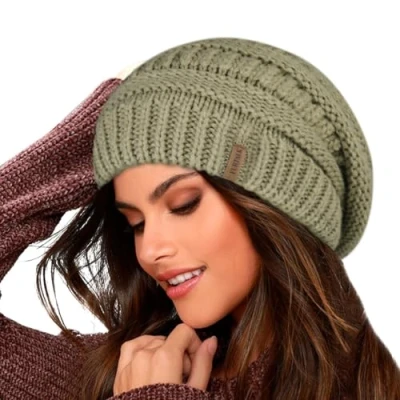 Abbildung von FURTALK Damen Beanie Mütze Warme Wintermütze mit Weichem Innenfutter Gefütterte Strickmütze,Grün mischen,Einheitsgröße
