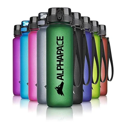 Abbildung von ALPHAPACE Trinkflasche, auslaufsichere 350 ml Wasserflasche, BPA freie Flasche für Sport, Fahrrad &amp; Outdooraktivitäten, Sportflasche mit Fruchteinsatz, in Dark Green