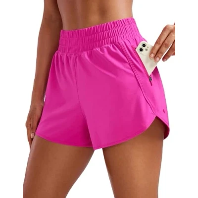 Abbildung von CRZ YOGA Damen Kurz Sporthose Laufhose High Waist Fitness Sport Shorts Kurze Hose mit Reißverschlusstasche Bergolive 40