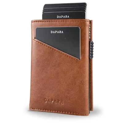 Abbildung von DAPARA Geldbörse Herren Slim Wallet mit Münzfach &amp; RFID Schutz Portmonee Männer Kartenetui für 12 Karten Smart for Men Geldbeutel Portemonnaie Cognac