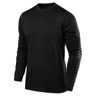 Abbildung von TCA Element Sport Langarmshirt Herren Funktionsshirt mit Rundhalsausschnitt Laufshirt Running Shirt atmungsaktiv Langarm Sportshirt Oberteil Schwarz, XL