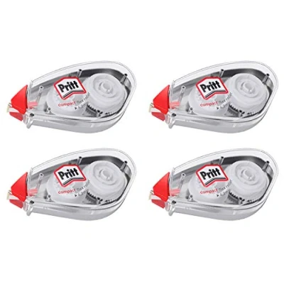 Abbildung von Pritt Korrekturroller Compact Flex, sofort überschreibbar, einfache Anwendung durch flexible Spitze, Bandlänge 10 m, Bandbreite 4,2 mm, Spar Set mit 4 Rollern, 9H PCK4B4X
