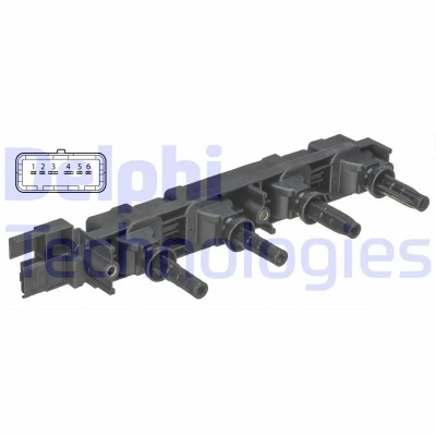 Abbildung von DELPHI GN10502 12B1 Zündspule 6 12 PEUGEOT: 206 Hatchback, 406 Saloon, 307 Hatchback
