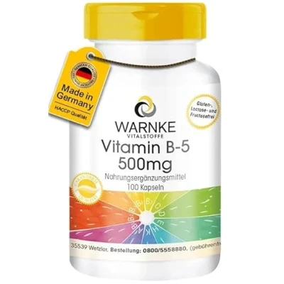 Abbildung von Vitamin B5 500 mg 100 Kapseln Pantothensäure, Hochdosiert, Vegan Warnke Vitalstoffe Deutsche Apothekenqualität