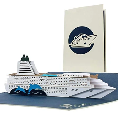 Abbildung von Diese Klappkarten Schöner Reisegutschein, Geburtstagskarte für Kreuzfahrt, Kreuzfahrtschiff, Grußkarte, Geschenkkarte Schiffsreise oder Reise ans Meer, edel, klassisch, T16