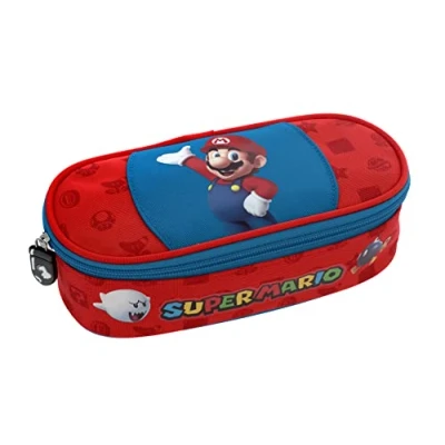 Abbildung von Super Mario Federmäppchen für die ovale Schule, organisiert, blau, Lässig