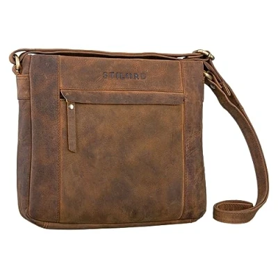 Abbildung von STILORD &#039;Terra&#039; Ledertasche Damen Umhängetasche Vintage Handtasche für Frauen Klassische Schultertasche Freizeittasche zum Umhängen Echtleder, Farbe:vinto braun