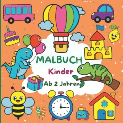 Abbildung von Malbuch kinder ab 2 Jahre: 123 süße Motive zum Ausmalen und Kritzeln 2,3,4,5 Kritzelbuch mit Tiere, Fahrzeuge, Obst, Gemüse vieles mehr Ausmalbuch Mädchen Jungen