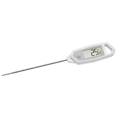 Abbildung von TFA Dostmann Digitales Einstichthermometer, 30.1064.02.K, mit Werkszertifikat, Edelstahlfühler, wasserdicht, drehbares Display, weiß, Kunststoff, (L) 206x (B) 31 x (H) 18 mm