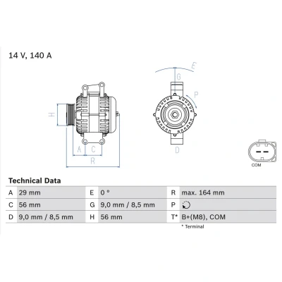 Abbildung von BOSCH 0 986 081 370 Lichtmaschine 14V 140A AUDI: A5 B8 Coupe, A4 Avant, Saloon