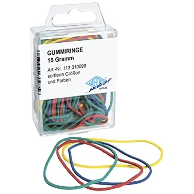 Abbildung von Wedo 113010099 Gummiringe in SB Klarsichtdose, 15 Gramm, sortierte Größen und Farben