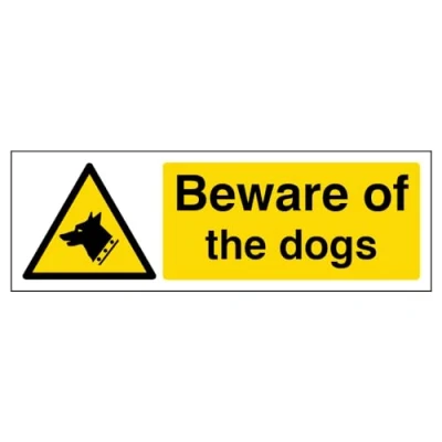 Abbildung von VSafety englisches Warnschild „Beware Of The Dogs&quot;, Querformat, 300 x 100 mm, 2 mm starrer Kunststoff