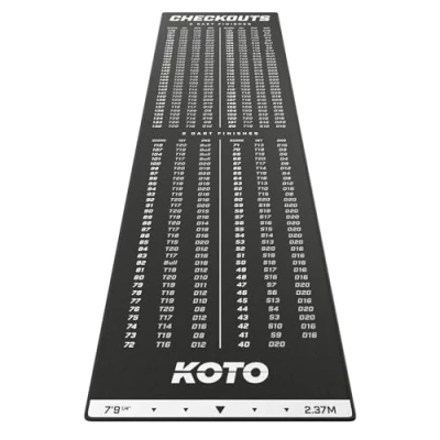 Abbildung von KOTO Carpet Checkout Schwarz, 237x60cm Dartmatte, Schutz Bodens &amp; Dartpfeile, Mit Score Indikation + Oche