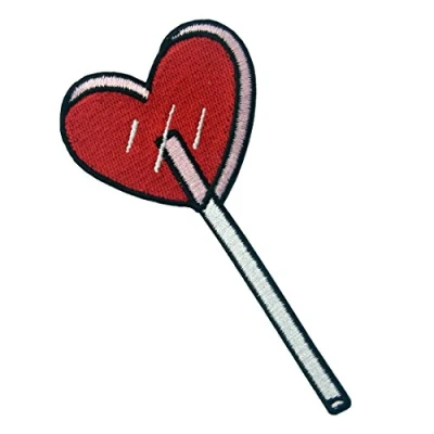 Abbildung von Aufnäher, bestickt, Design: Herz Lolli, zum Aufbügeln oder Aufnähen, Rot