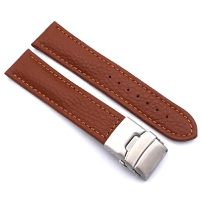 Abbildung von Sulla 20mm Uhrenband Genuine Leder Armband mit Faltschließe aus Edelstahl Dunkelbraun