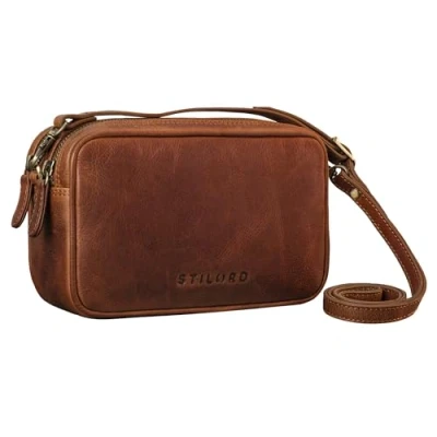 Abbildung von STILORD &#039;Pam&#039; Vintage Umhängetasche Damen Leder Klein Crossbody Bag Echtleder Handtasche Abendtasche elegant Schultertasche Konzert Tasche Eckig, Farbe:kara cognac