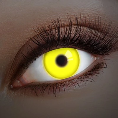 Abbildung von aricona Kontaktlinsen Gelbe UV ohne Stärke Farbige mit Spezialeffekt für Karneval, Fasching, Cosplay und Motto Partys, 2 Stück