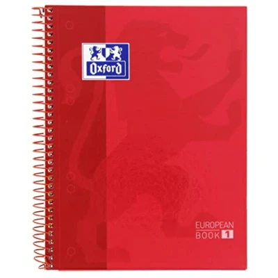 Abbildung von Oxford, Europeanbook 1 Notizbuch A5, mikroperforiertes Notizbuch, extra fester Einband, 80 Blatt, kariert, 5 x cm, Rot