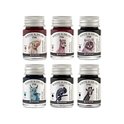 Abbildung von Octopus Write and Draw Ink Set HORIZON, wasserfeste Tinte zum Schreiben und Zeichnen, Kalligraphietinte, Zeichentusche für Füllhalter, 6x10 ml