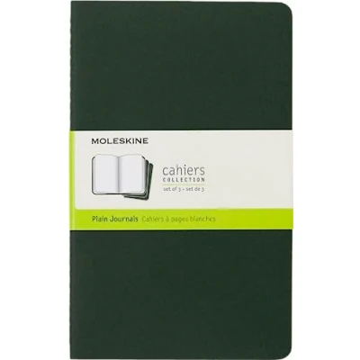 Abbildung von Moleskine Cahier Journal (3er Set Notizbücher mit blanko Seiten, Kartoneinband und Baumwollstickerei, Large 13 x 21 cm, 80 Seiten), myrten grün