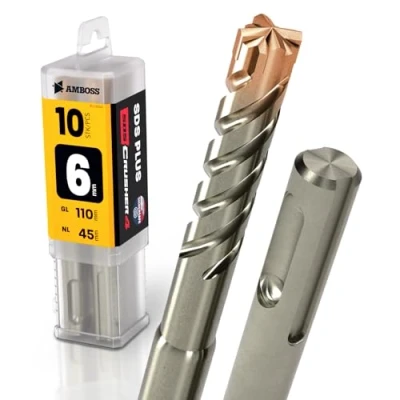 Abbildung von SDS Plus Hammerbohrer 4X Schneiden PGM Ø 6.0mm x 45mm AMBOSS Werkzeuge Crusher 4 HM Betonbohrer Hartmetall Profi Bohrer 6.0 mm 45 Steinbohrer Stahlbeton Mauerwerk Ziegel Kalksandstein