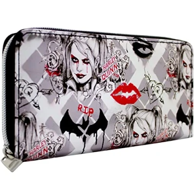 Abbildung von Harley Quinn and The Joker RIP Metallische Geldbörse/Portemonnaie Clutch mit Münzfach &amp; Kartenhalter, Silber