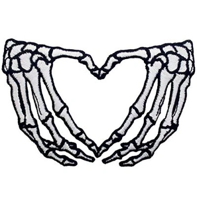Abbildung von Aufnäher, bestickt, Design: Skeleton Heart Hände, zum Aufbügeln oder Aufnähen