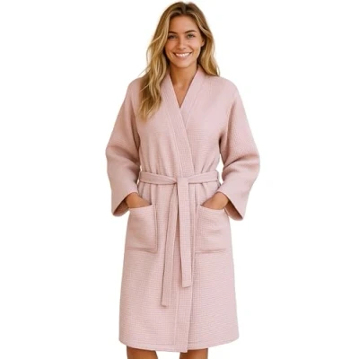 Abbildung von Morgenstern Bademantel Damen Waffelmuster Leicht Baumwolle Waffel Pikee Größe XL Rosa