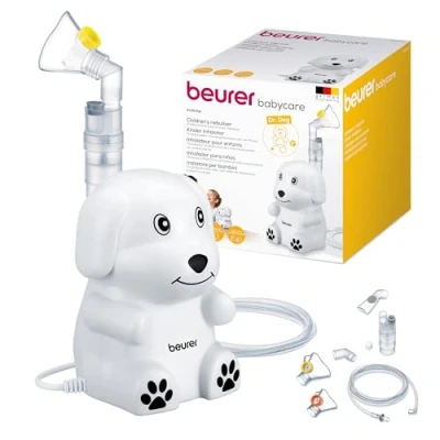 Abbildung von Beurer IH 24 Kids Inhalator mit kinderfreundlichem Design zur Verneblung von flüssigen Medikamenten, ab 6 Monate, hohe Verneblungsleistung und kurze Inhalationszeit, Silikonmaske für empfindliche Haut