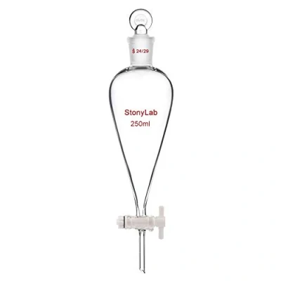 Abbildung von stonylab Glas Absperrhahn Scheidetrichter 250ml, Separatory Funnel in Borosilikatglas Schwerwandig Konisch Birnenform Labor Trichter Mit 24/29 Gelenk