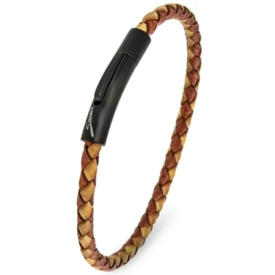 Abbildung von Simaru Lederarmband, 4mm geflochten für Frauen &amp; Männer, Echtleder Armband mit Edelstahl Hakenverschluss, Premium Qualität Made in Germany ((20cm Lenght M), Hellbraun mix)