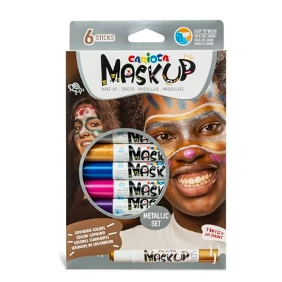Abbildung von Carioca 43155 Mask Metallic, Gesichts Set für Mädchen und Kinder, wasserbasiertes Stick Haut Make up, Tutorials, metallico, 6 Unità (Confezione da 1)